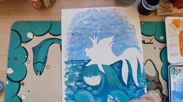 Гуашь. Рисуем Золотую рыбку.