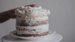 Vanilla Cake with Berry Sauce and Meringue by Irencake