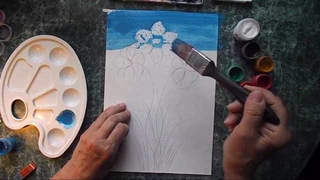 Весенний цветок. Рисунок свечой. Урок для детей.