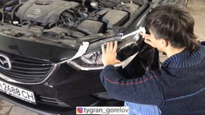 Поклейка фар пленкой после полировки на MAZDA 6 из США по пригону в УКРАИНЕ