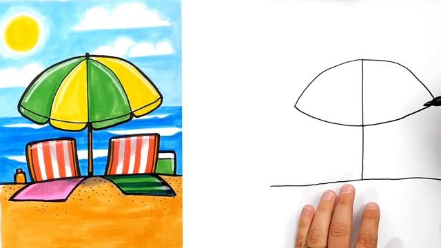 Как нарисовать море / учимся рисовать отдых на море / Лето, море, солнце, пляж