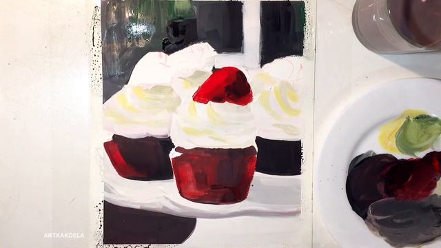 Как нарисовать. Краски. Гуашь. Рисование. Художник. Пирожное смотреть онлайн