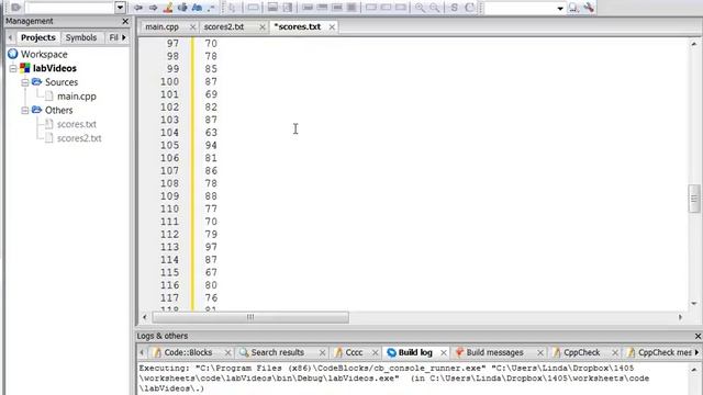 Reading from a File in Code Blocks
