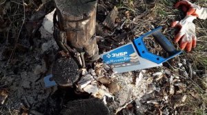 Краш тест ручной пилы ножовки Зубр и топора Управдом. Пилим пенёк и дерево.