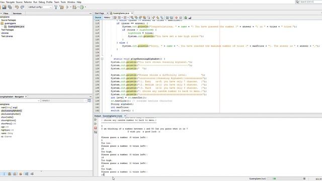 GussingGame by java testing by compiler    NetBeans