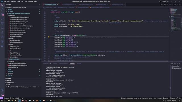 Project generate sql file database to entity, repo,... Java web