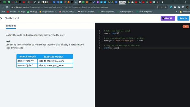 22 Chatbot v1 1 | Python Developer | Sololearn