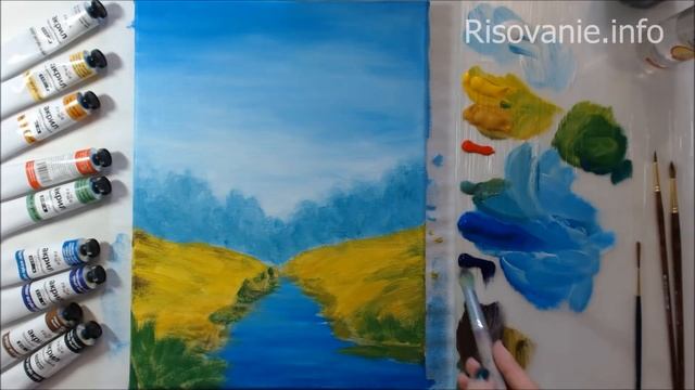 Дерево у реки | Полный пошаговый урок по живописи акрилом