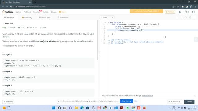 Two Sum (Leetcode 1) - Easy Kotlin  leetcode algorithm (Problems) interviewquestions