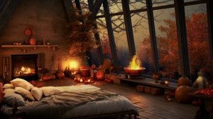 Cozy Attic Room with Fireplace And Rain On Window | Relaxing Autumn Ambience To Sleep, Relax, Study