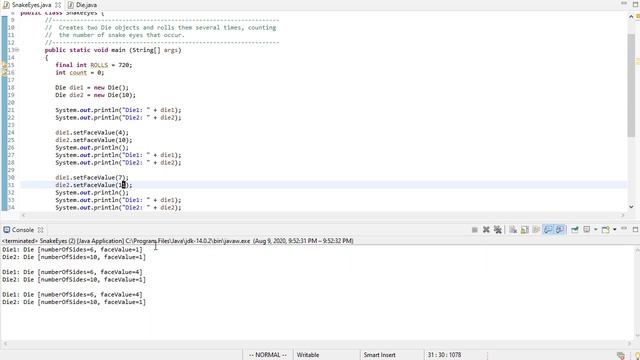 An Example Java Class - Die.java & SnakeEyes.java смотреть онлайн