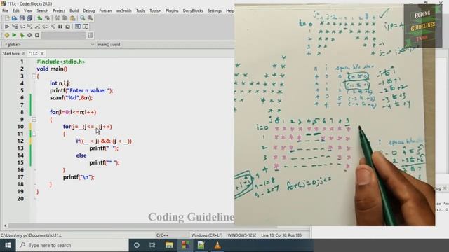 Hollow Diamond Star Pattern and Butterfly Pattern in C | C Programming in Tamil