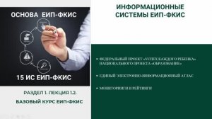 1.2. Краткое описание функциональных возможностей информационных систем ЕИП ФКИС. Лекция №2. (1080)