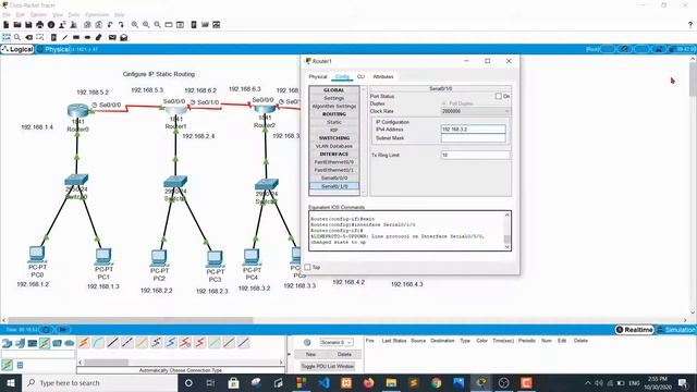 Configure IP static routing in Hindi | Static Routing using 4 routers, 4 Switches, 8 Pc