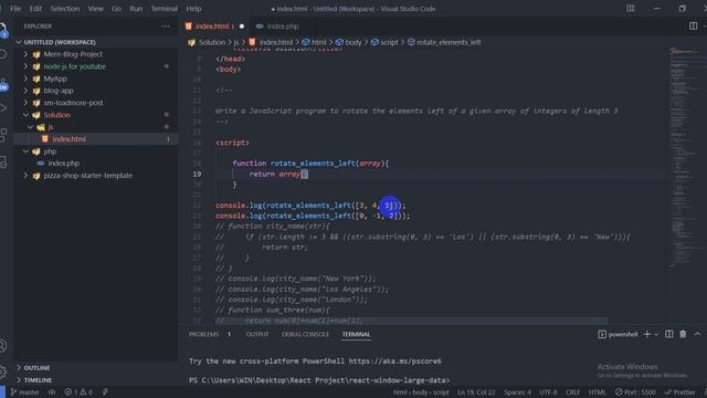 JavaScript - Exercises, Practice, Solution [ 26 ]  array rotate value