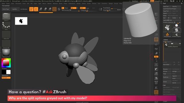#AskZBrush - "Why are the split options greyed out with my model?"