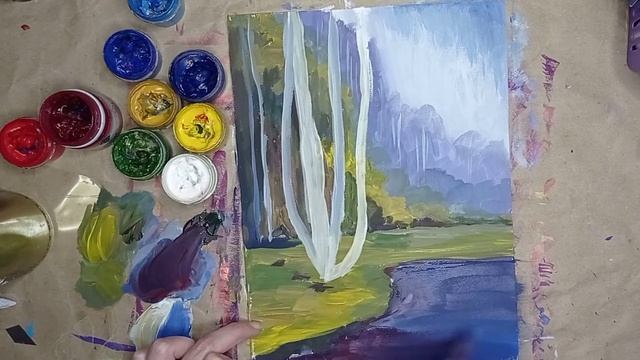 Пейзаж с березами | Рисуем пошагово