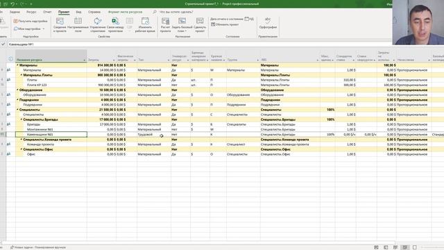 Описание материальных ресурсов в MS Project Pro