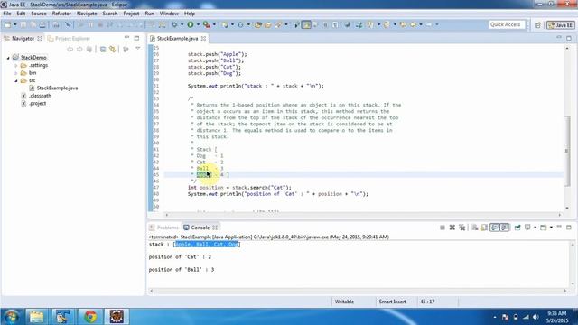 How to find the index position of the object in the Stack? | Stack (search method)