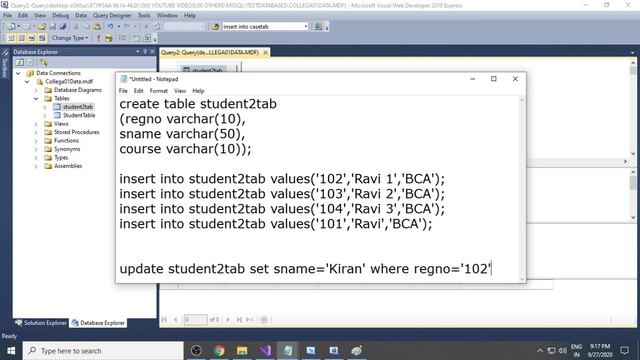 Creating a Database and Tables in Microsoft SQLServer using Structure Query Language SQL 02