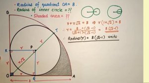 Radius of Inscribed circle = ?? ? || Area of shaded region = ?? ?Given that radius of quadrant = 8.