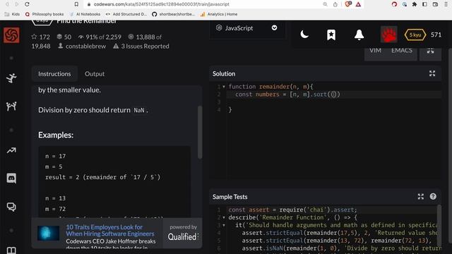 Codewars - Javascript - Find the Remainder