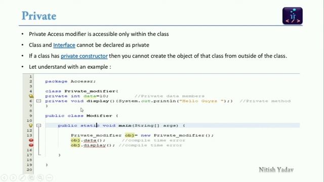 Private Access Modifier In Java ( Hindi ) with example : Java Tutorial 2020 смотреть онлайн