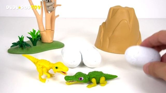 Dino Mecard tiny dinosaur Spinosaurus VS Deinosuchus transform dinosaur battle! - DuDuPopTOY