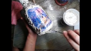 Зимний декупаж бутылки. Техника Терра. Diy.