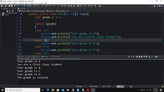 Understanding the effect of break keyword in a switch case structure - Java programming tutorial