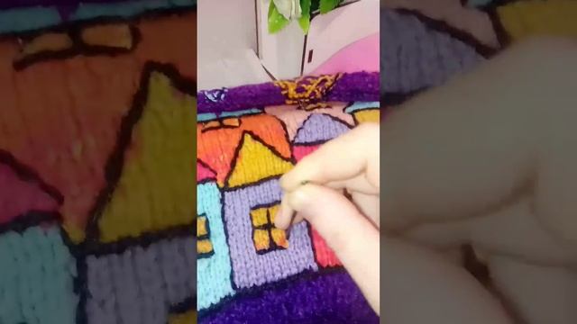 Шапка Домики- вязание интарсии спицами. #шапка #зимнеенастроение #шапкаспицами #домики