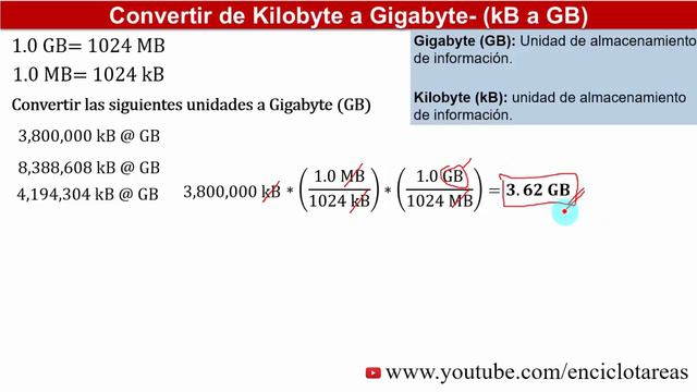 Convertir de Kilobyte (kB) a Gigabyte (GB) - (kB a GB) смотреть онлайн