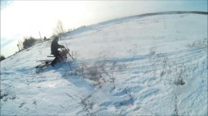 Кто быстрее в глубоком снегу - снегоход Динго или Пит байк с самодельной гусеницей?