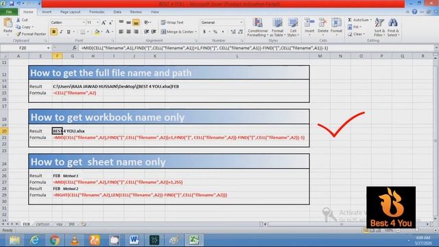 Excel: How to get full file name and path  workbook name  sheet name