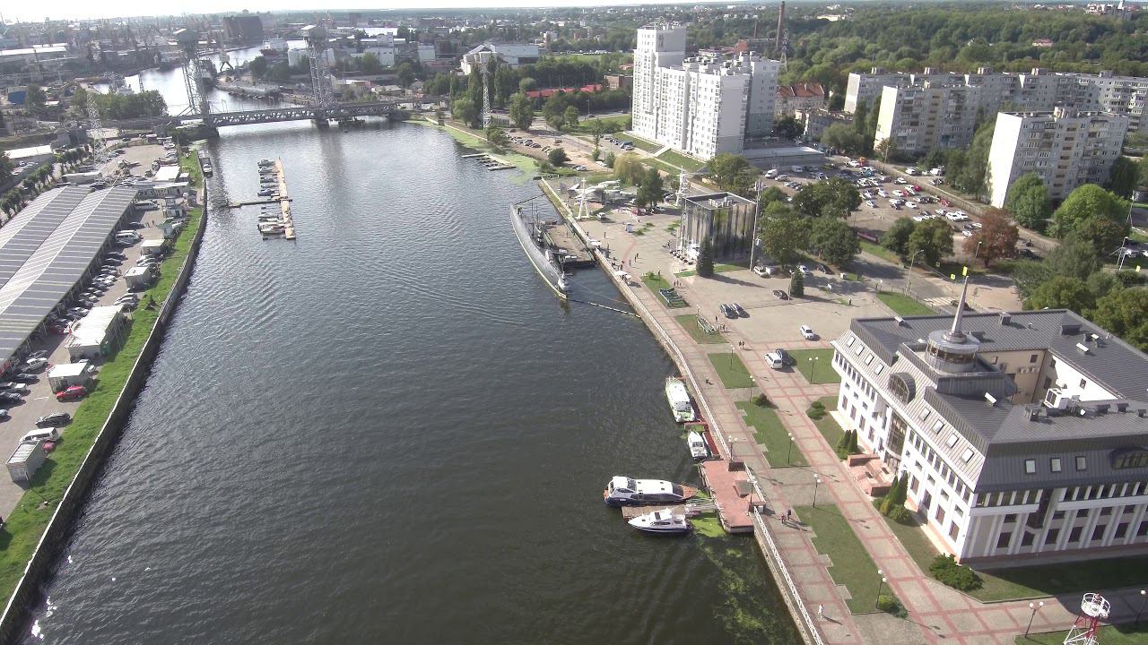 Музей Мирового океана Калининград, панорамная аэросъемка, Двухярусный железнодорожный мост смотреть онлайн