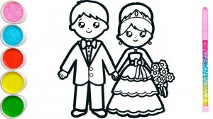 How to draw a bride and groom, jam, ice cream, computer, house, car concrete mixer for children