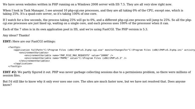 PHP processes run one at a time, always taking 100% of one core смотреть онлайн