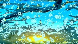 Очень красивый сказочный футаж зима лес птицы синицы на дереве лучи солнца снежинки