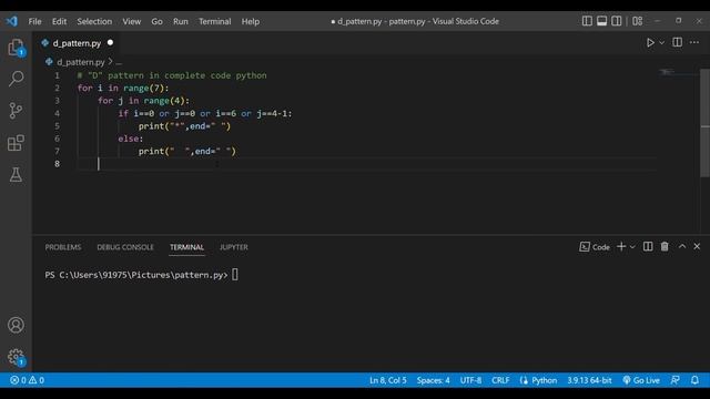 "D" Easy Star pattern in python. ||Star pattern in 2 min.