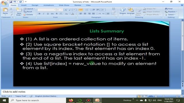 List Summary | Python 4 You | Lecture 119