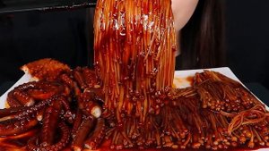 ASMR SPICY BLACK BEAN ENOKI MUSHROOMS OCTOPUS