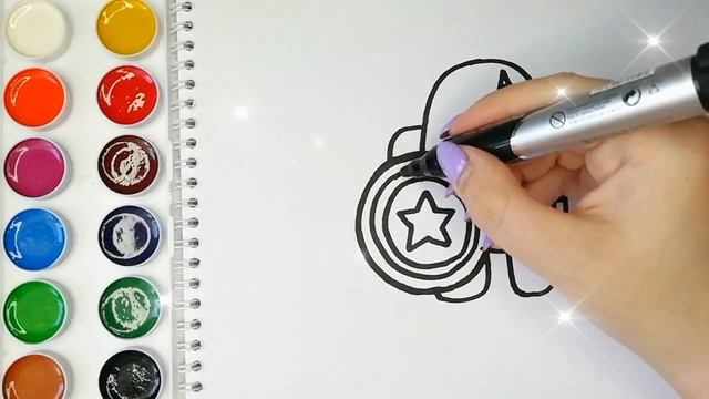 Раскраска для детей АМОНГ АС КАПИТАН АМЕРИКА. Мультик-раскраска. Учим цвета. смотреть онлайн