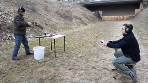 Часть 8. Учебная стрельба по бегущему зайцу с ружья через калиматор