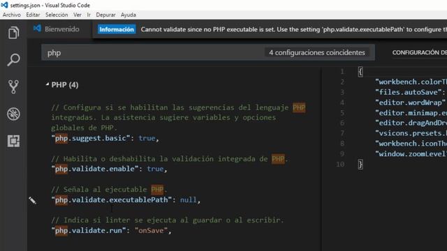 Visual Studio Code -  Configurando php.validate.executablePath