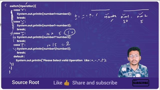 Lec - 32 : Write a java Program to Create Calculator using switch case in Java || Source Root