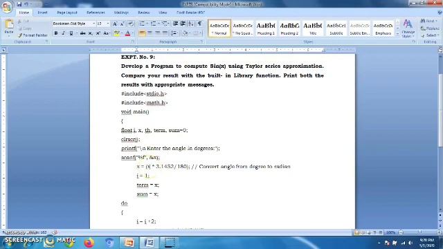 C Program to Compute sin(x) using Taylor series approximation technique