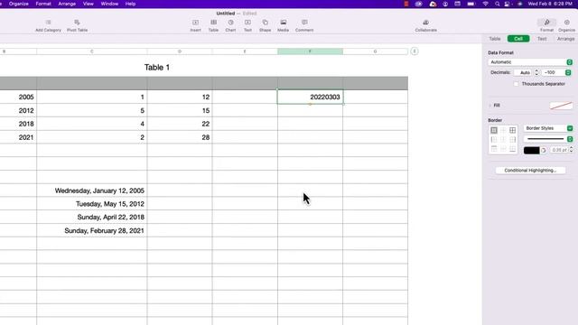 DATE() function in Apple Numbers