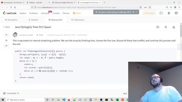 Maximum Length of Pair Chain, Medium, Java, LeetCode смотреть онлайн
