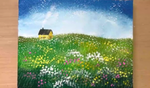 Дачное поле и дом. Техника рисования акрилом