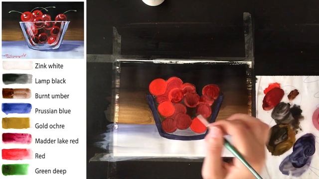 "Glass & cherry" How to paint ?ACRYLIC tutorial for beginners смотреть онлайн